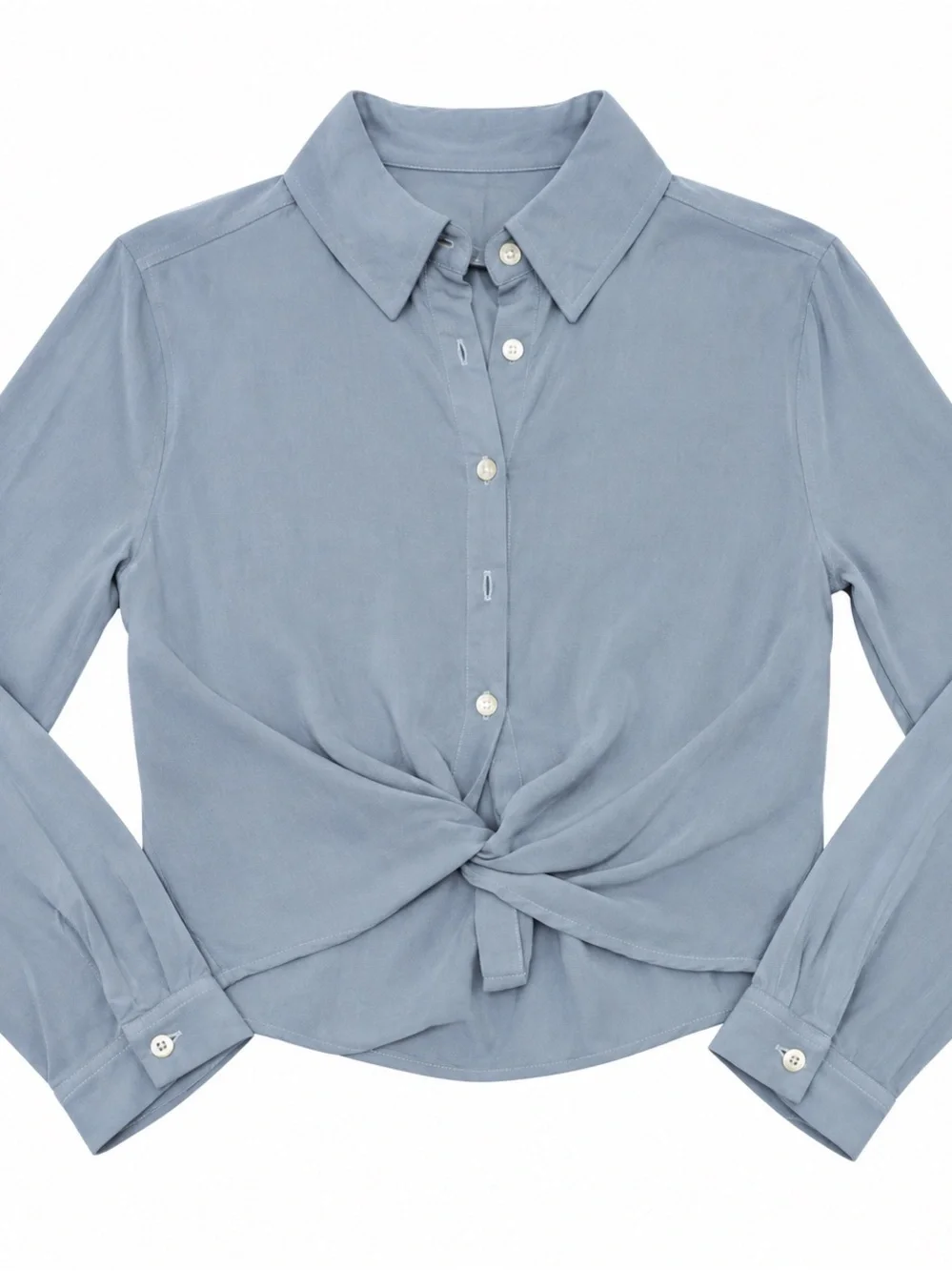 Light Blue Button-Front Twist Hem Shirt